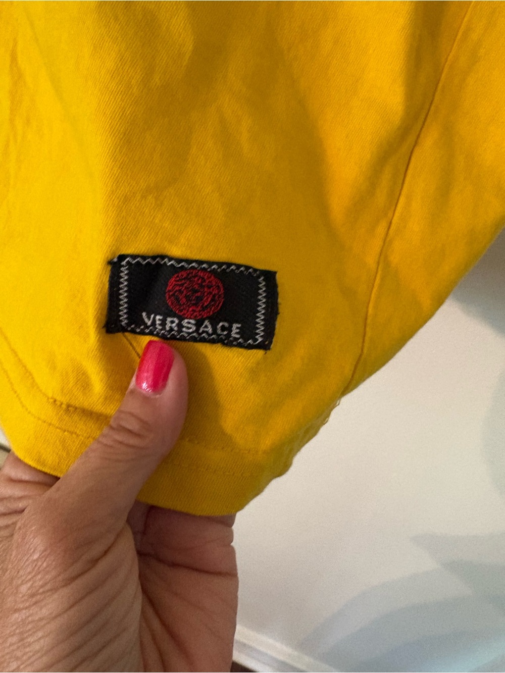 Versace Yellow Short Sleeve Logo Tee with Blue Embroidery - Picture 3 of 9